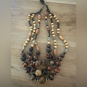 Tribal Wood Beaded Multi Strand Necklace